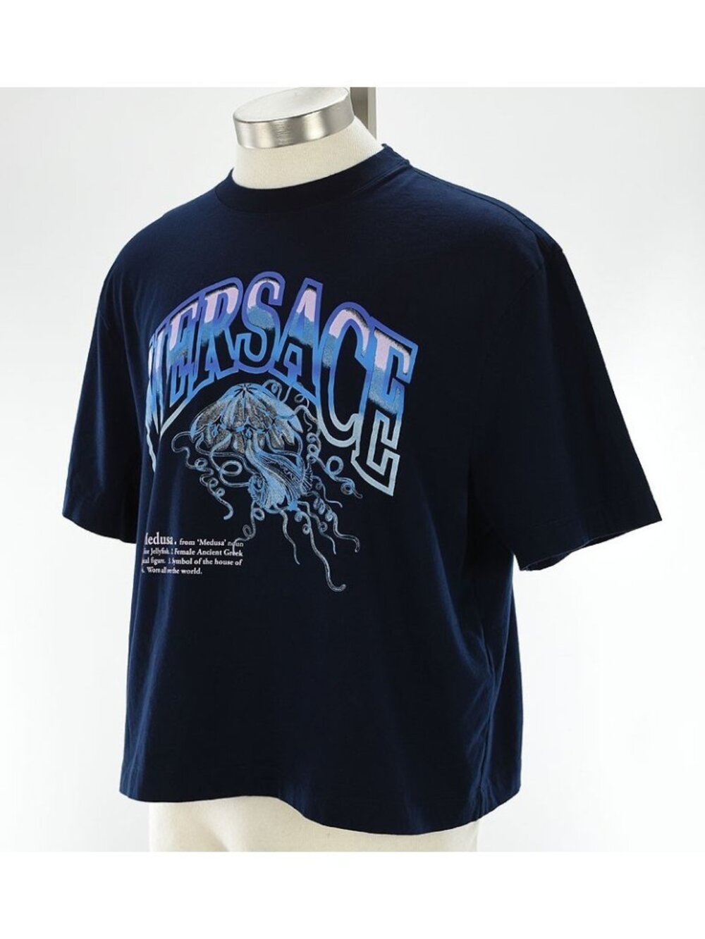 VERSACE Navy LA MEDUSA Graphic Cotton Crew Neck Short Sleeve Boxy T Shirt XL NWT